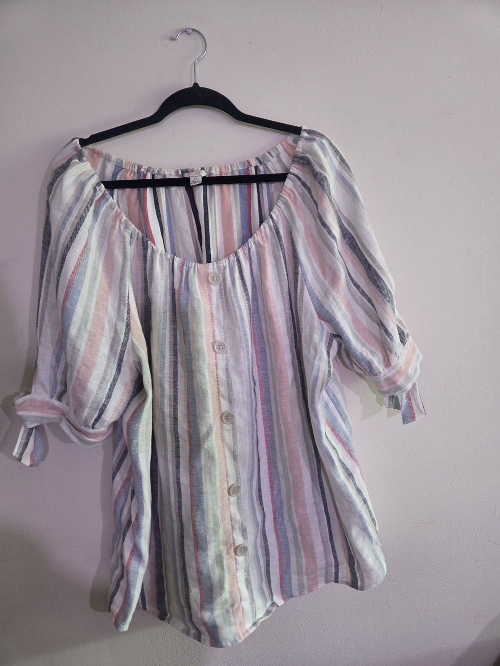 Women's Multicolor Striped Button-Front Blouse - Pastel